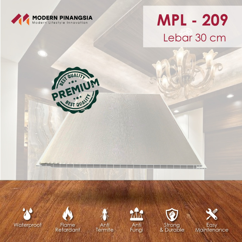 Plafon PVC Tipe MPL.308.209 / Modern Plafon Laminate / Serat Kayu Putih