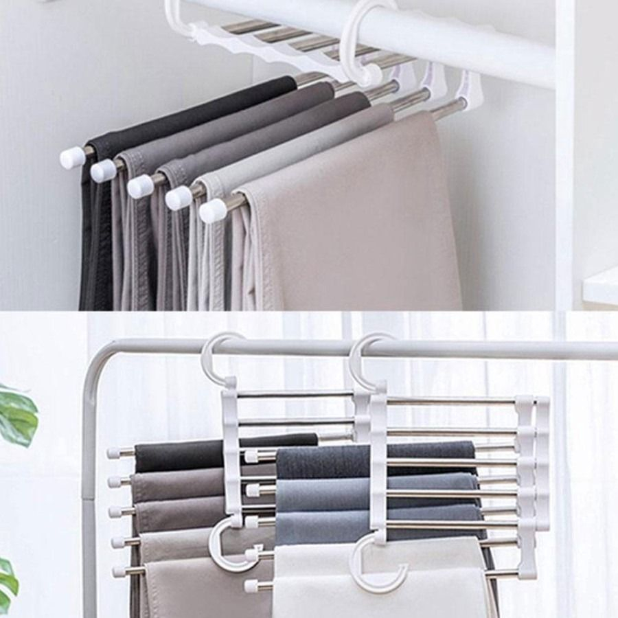 Barnik88 Hanger Trousers Rack Stainless 5 IN 1 Rak Baju Jilbab Syal Gantungan Celana Anti Karat Anti Karat