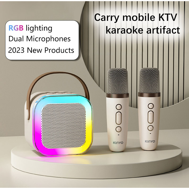 Portable Wireless Mini Bluetooth Speaker 2Mic 1 Set Karaoke Speaker Cute Wireless Outdoor KTV Mesin suara karaoke all-in-one