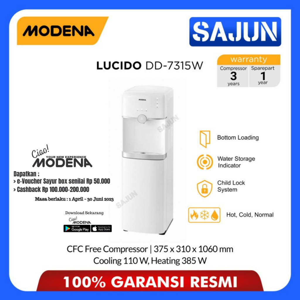 Modena Water Dispenser LUCIDO DD 7315W Dispenser Galon Bawah DD7315W