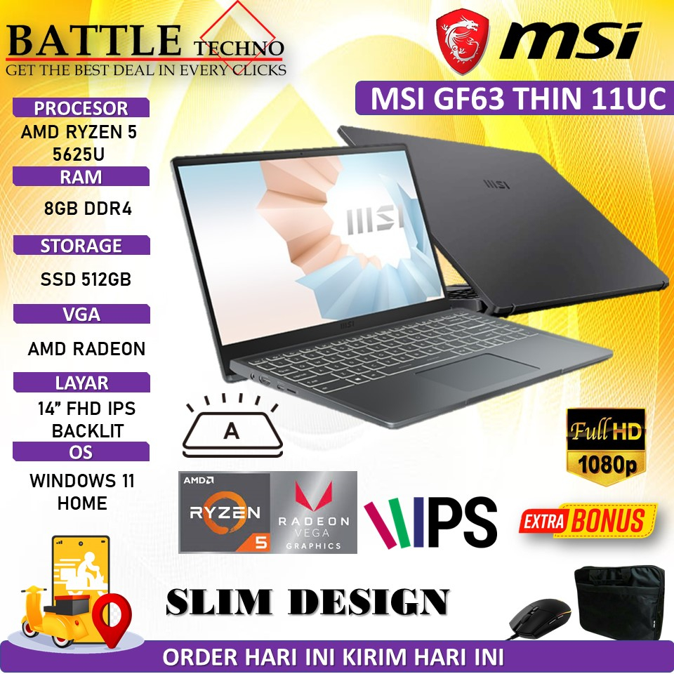 LAPTOP RINGAN MSI MODERN 14 AMD RYZEN 5 5625U 8GB 512GB SSD FHD IPS WIN11 HOME