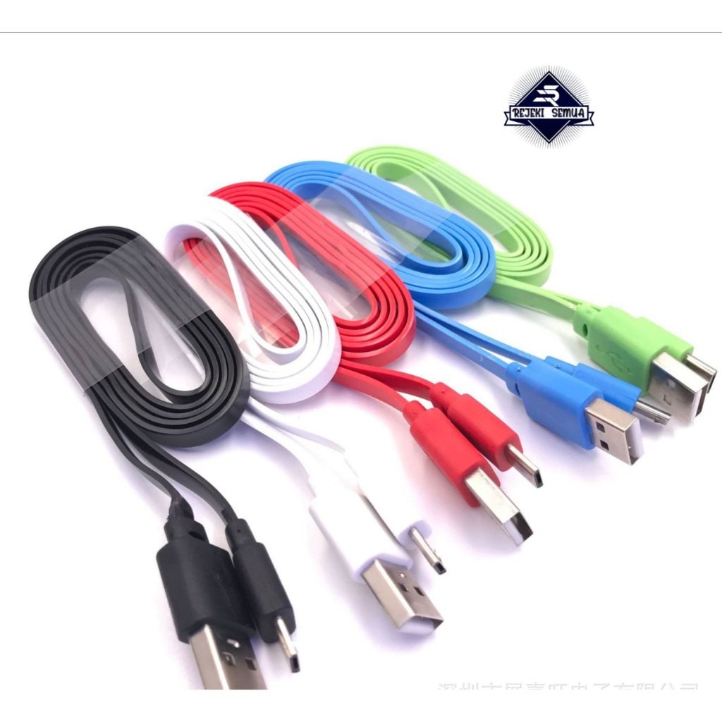 Kabel cable Data macaron pipih gepeng  Micro usb , tipe c usb , iPhone usb 2.4A Warna Lengkap Suppor
