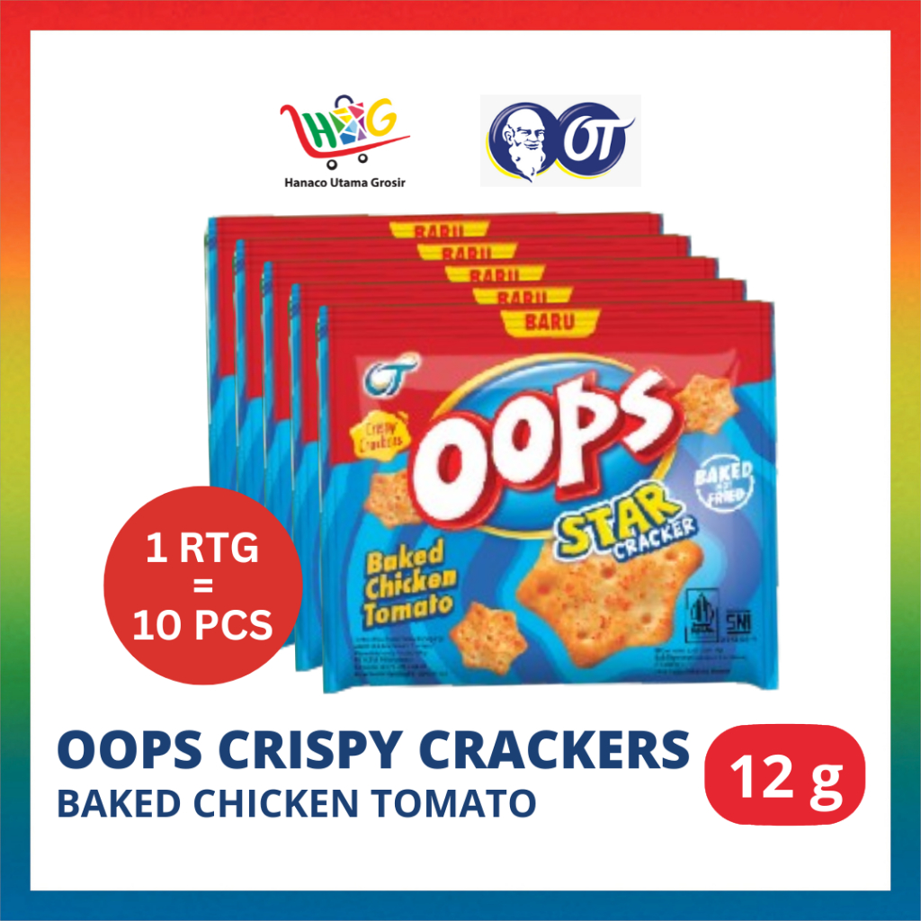 Oops Crispy Crackers Ayam Tomat Panggang / Jagung Bakar Manis - 12g [ 1 RTG = 10 PCS ]
