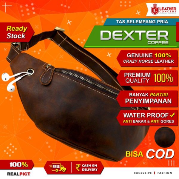 Unik Tas Selempang Pria Kulit Asli Waist Bag Kulit DEXTER Coffe By Napoleon Berkualitas