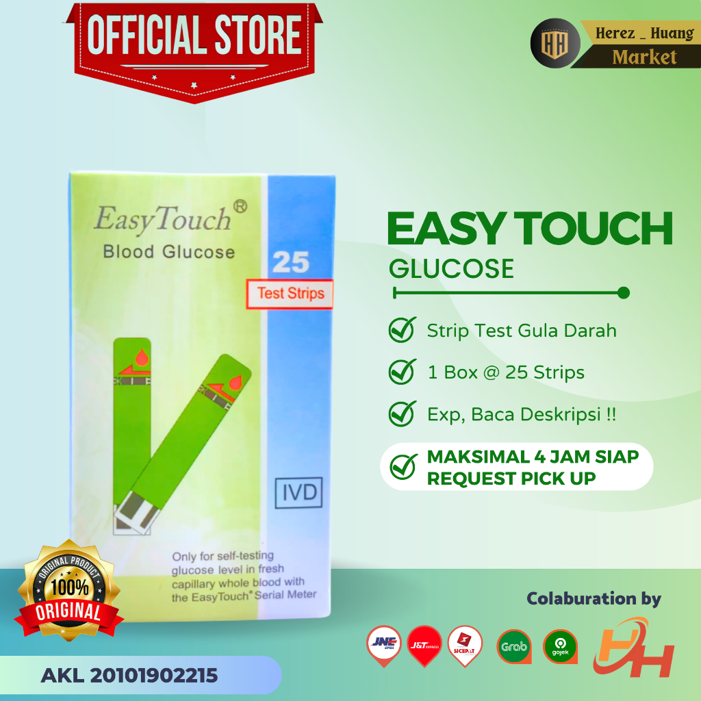 EASY TOUCH GLUCOSE Strip Test Easytouch Gula Darah isi Family 25 Strips