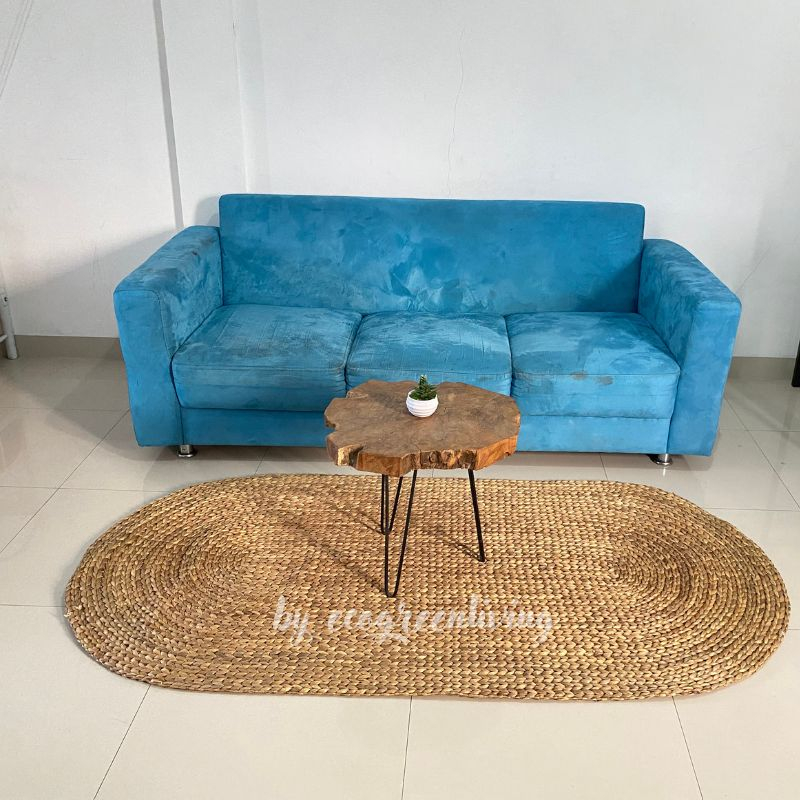 KARPET ANYAM / RUG ANYAMAN / TIKAR ANYAMAN ENCENG GONDOK BENTUK OVAL UKURAN 2X1 M