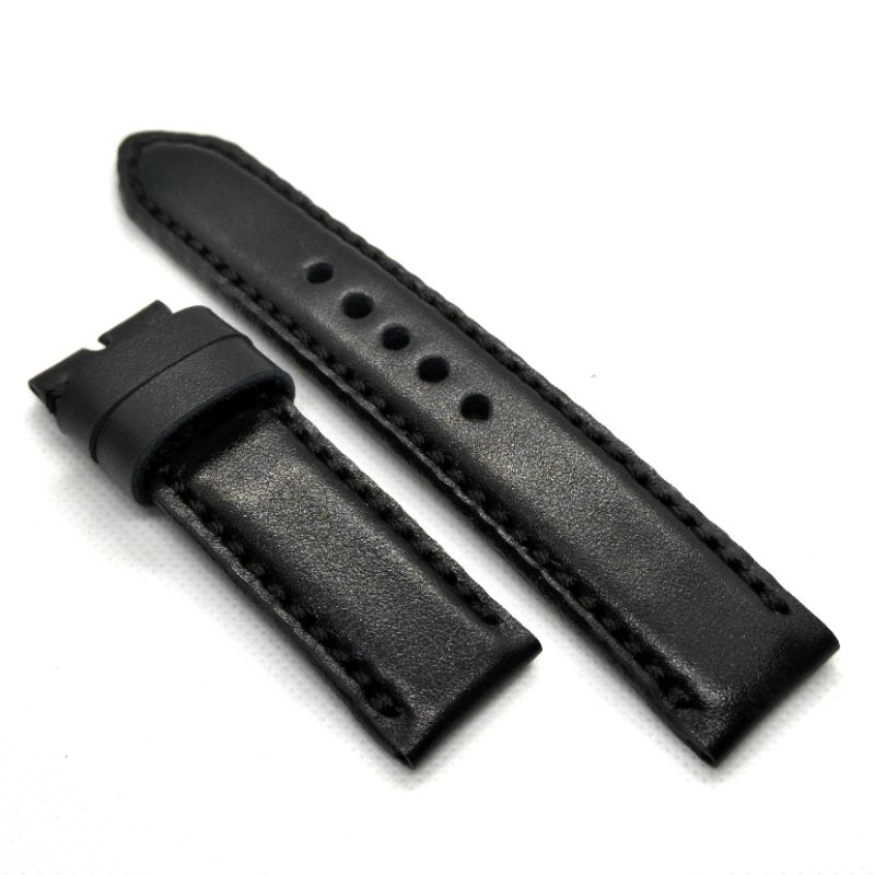 Strap jam tangan Padded hitam Quick release / Tali jam kulit asli / Strap Jam tangan