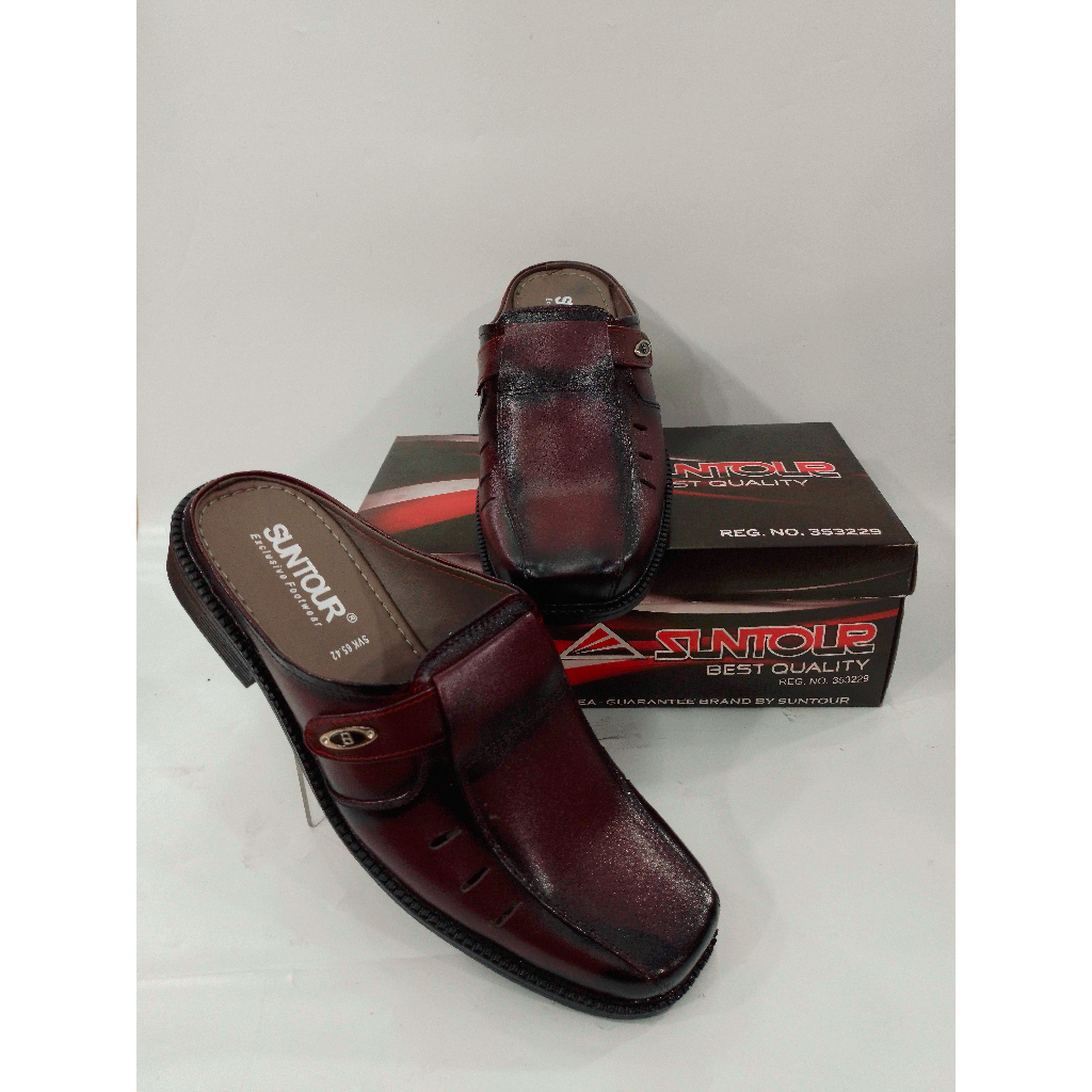 Sepatu Selop Bustong Pria Dewasa Merk Suntour Bahan Kulit