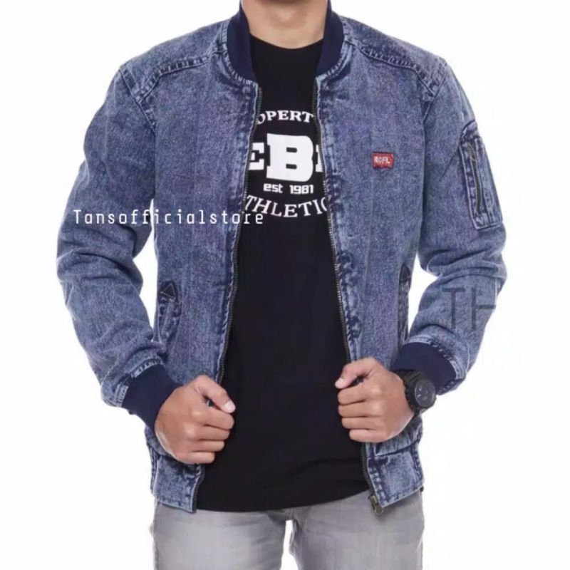 [SIAP KIRIM] JAKET JEANS SLETING PRIA SENWASH SANDWASH SNOWBLACK BOMBER DENIM RCFL ROCAFELA ORIGINAL PREMIUM QUALITY