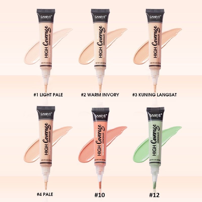 【BPOM】 SANIYE - Concealer Waterproof 10 Gram Full Coverage Color Corrector Flawless Base Face Makeup Kosmetik Anti Air Long Lasting Foundation Wajah 6 Warna Merah Hijau Dengan R1072 Viral