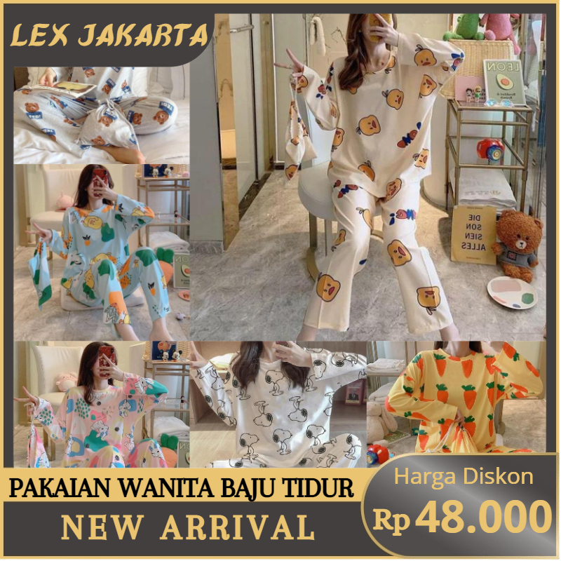 LEXJAKARTA B14 - PAKAIAN WANITA BAJU TIDUR WANITA PIYAMA SET LENGAN PANJANG CELANA PANJANG PAKAIAN RUMAH WANITA IMPORT