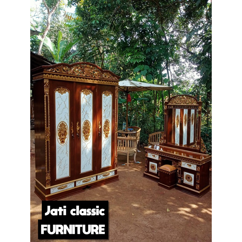 set lemari pintu3 jati Rahwana (lemari-mejarias)