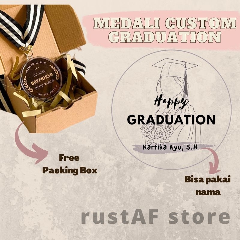 Medali Akrilik Hampers (2 Sisi) // FREE CUSTOM NAMA & BOX HAMPERS Medali Gift Kado Wisuda Medali FRE
