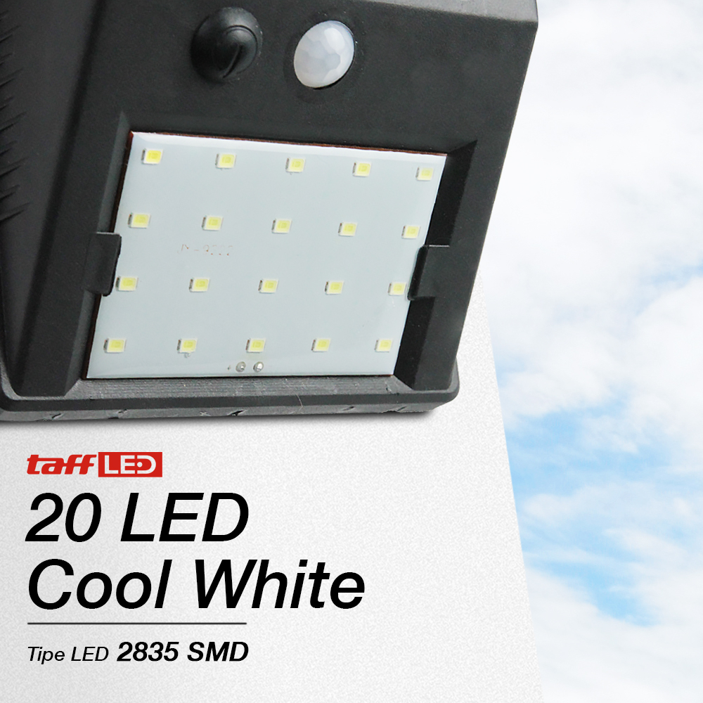 TaffLED Lampu Dinding Solar Sensor Gerak Waterproof 20 LED Cool White - L20