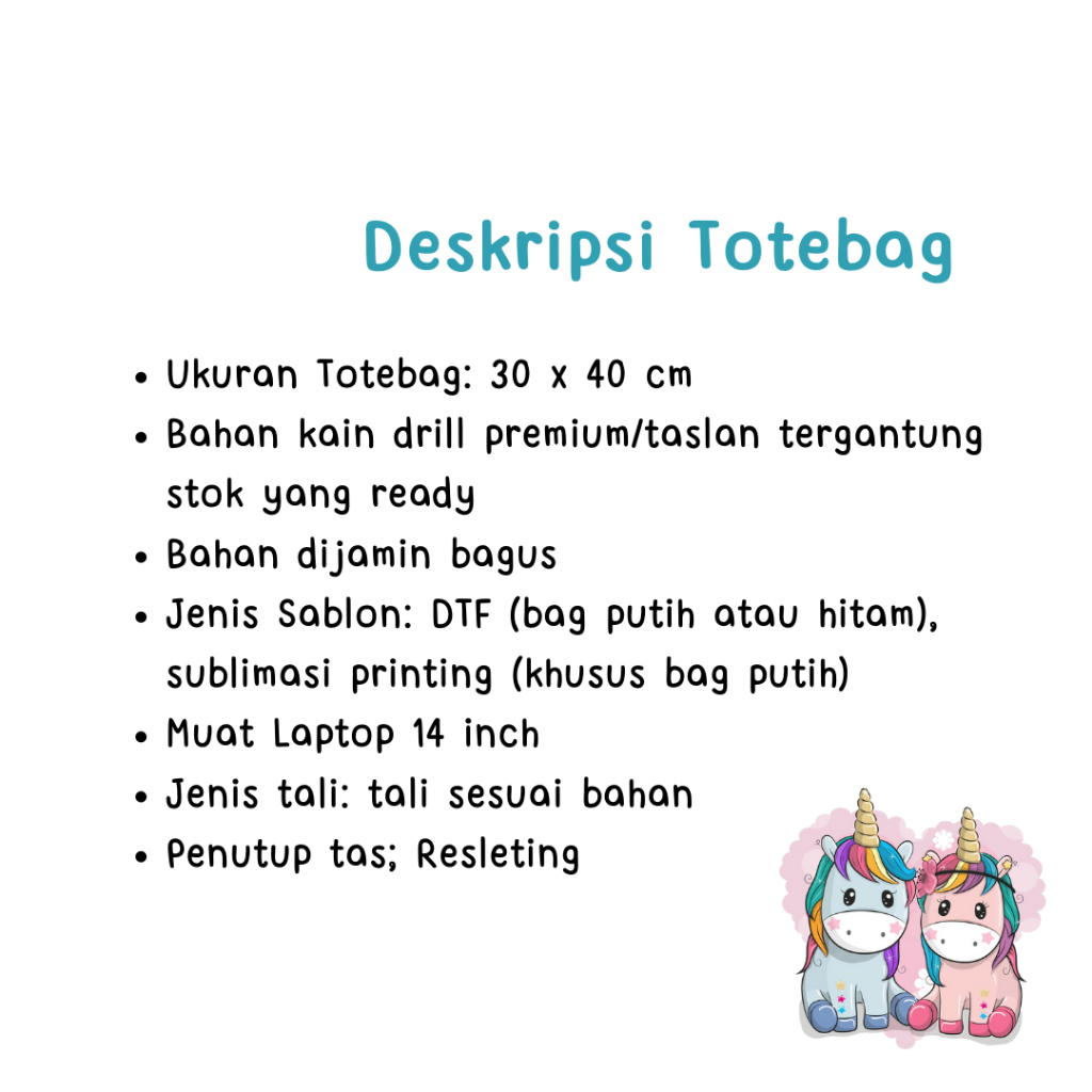 Totebag Resleting Full Colour Twin Unicorn tas sekolah anak kuliah kampus viral || Kiiyoomii ||
