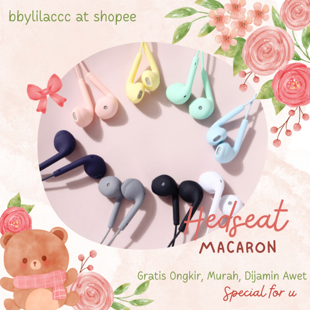 Hedseat macaron GRATIS FREEBIES SNACK/UANG/BARANG LUCU/hedset/hedset murah/earphone/hedset kabel/hed