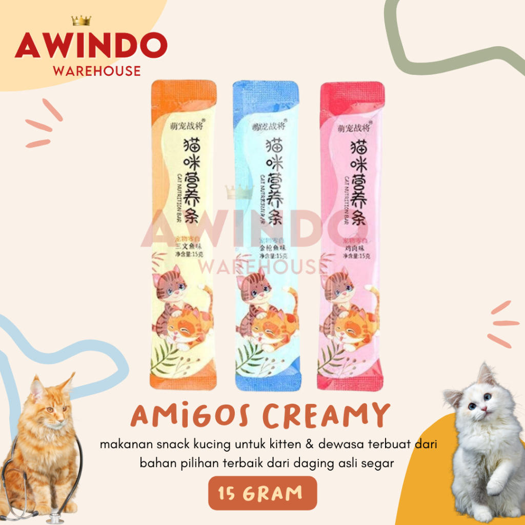 AMIGOS CREAMY CAT - Makanan Snack Cemilan Kucing Adult Kitten Cat Strips 15gr