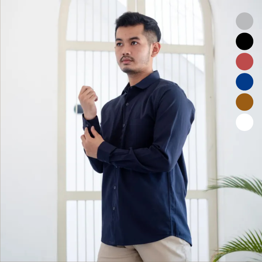Kemeja Pria Lengan Panjang Polos Kasual Distro Premium