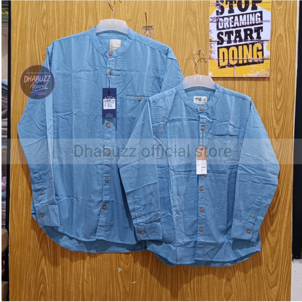 BLUE BAJU KEMEJA KOKO KEMKO COUPLE PASANGAN AYAH ANAK LENGAN PANJANG DAN PENDEK KANCING FULL ORIGINAL SAJUAK