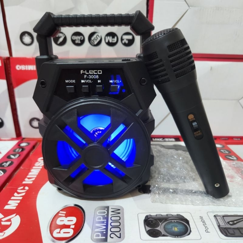 SPEAKER BLUETOOTH MIC KARAOKE FLECO F3007/F3008 RADIO FM SALON AKTIF MINI WIRELESS SUPER BASS SPEAKER PORTABLE