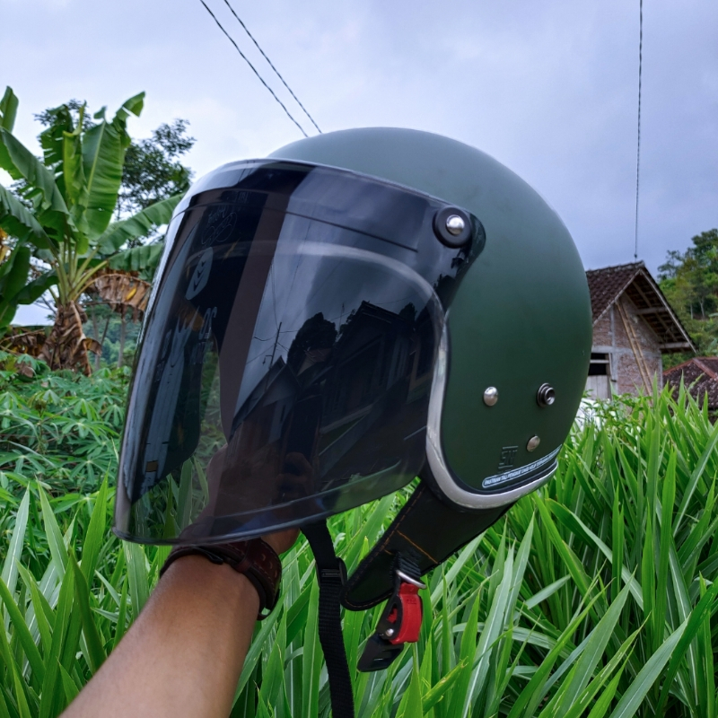 HELM BOGO KACA VENOM RETRO LIST CHROME FULL LEHER TERBARU