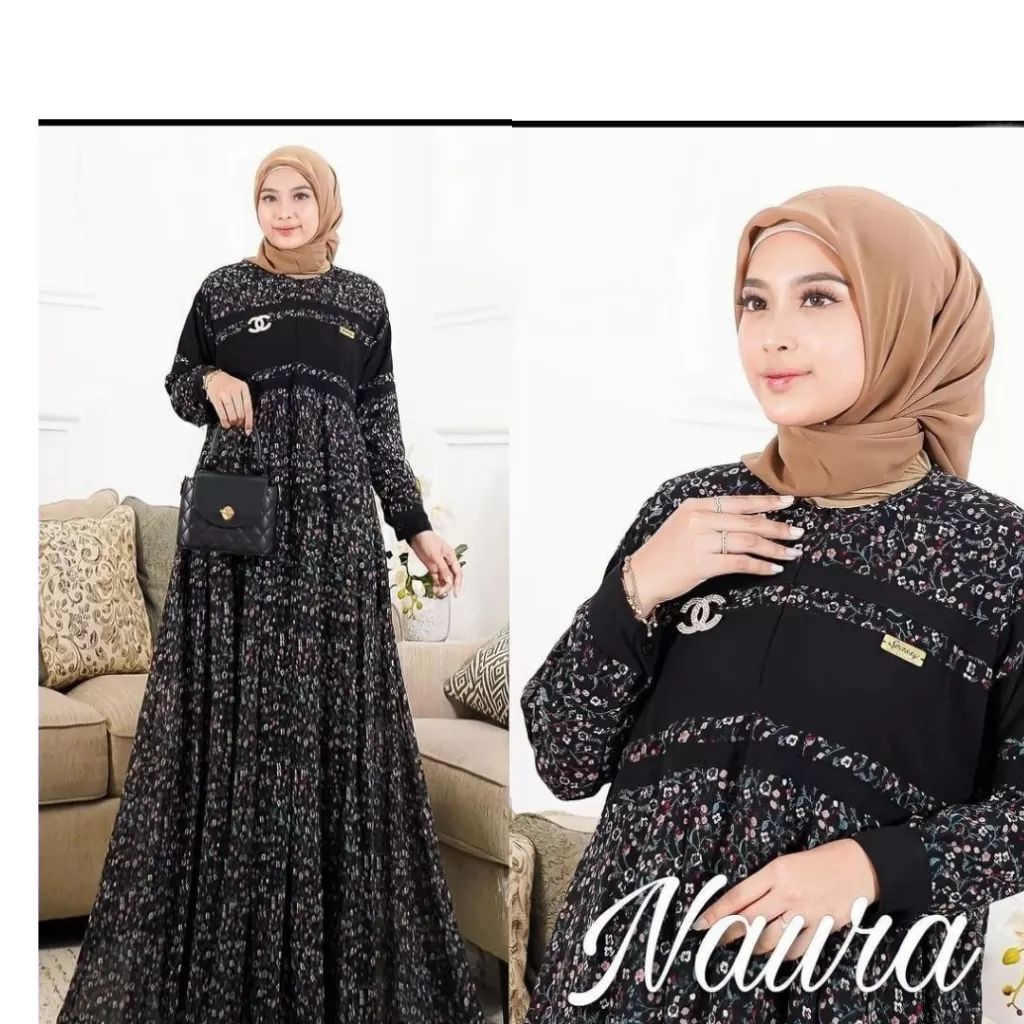 GAMIS WANITA NAURA DRESS JPN BAHAN CERUTY BABYDOLL LD 100 - 120 CM PB 142 GAMIS CERUTY BABYDOLL PREMIUM / MAXY DRESS WANITA JUMBO / PAKAIAN MUSLIM WANITA MODERN / BAJU MUSLIM WANITA