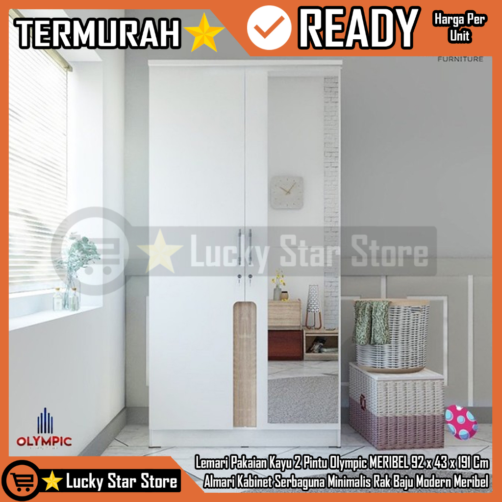 [Kargo] Lemari Pakaian Kayu 2 Pintu Olympic LITE MERIBEL Baju Wadrobe 92x43x191 cm Kabinet Serbaguna