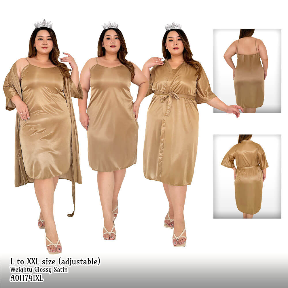 FOLVA Bridesmaid Kimono Set Wedding Big Size satin gold 1741GSET_XL