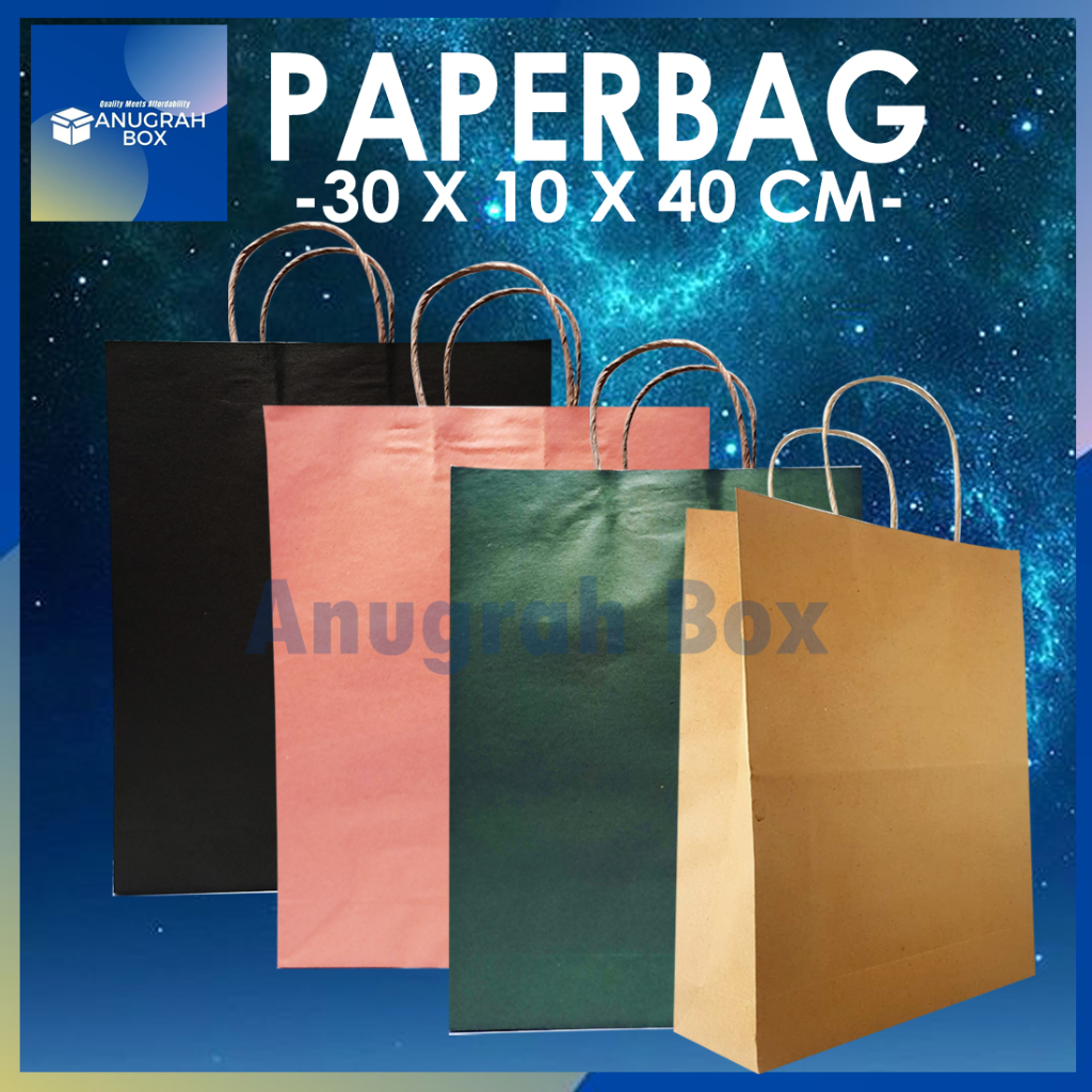 

Paperbag Paper bag tinggi kantong kertas tas polos Hitam Hijau Pink 30x10x40 goodie bag souvenir sablon