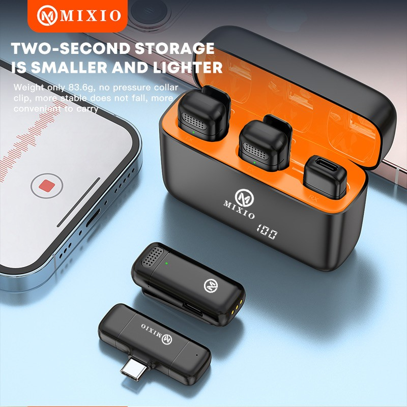 MIXIO W12 Mic Wireless Dual Lavalier Microphone Plug &amp; Play Charging