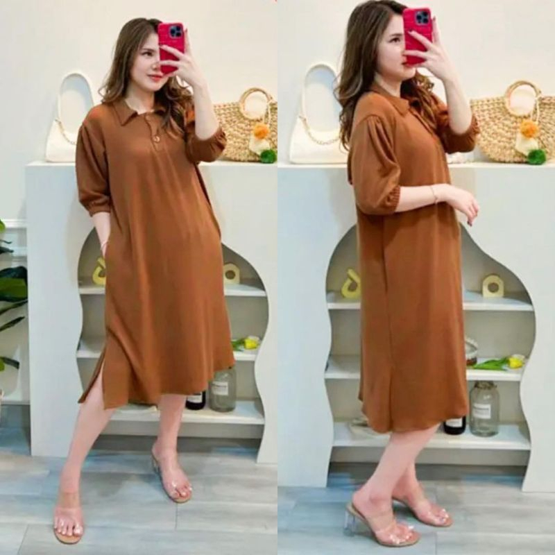 JOVANKA TUNIK MIDI LENGAN 3/4 DRESS BELAH WANITA ATASAN WANITA CRINCLE AIRFLOW PREMIUM (KJI)