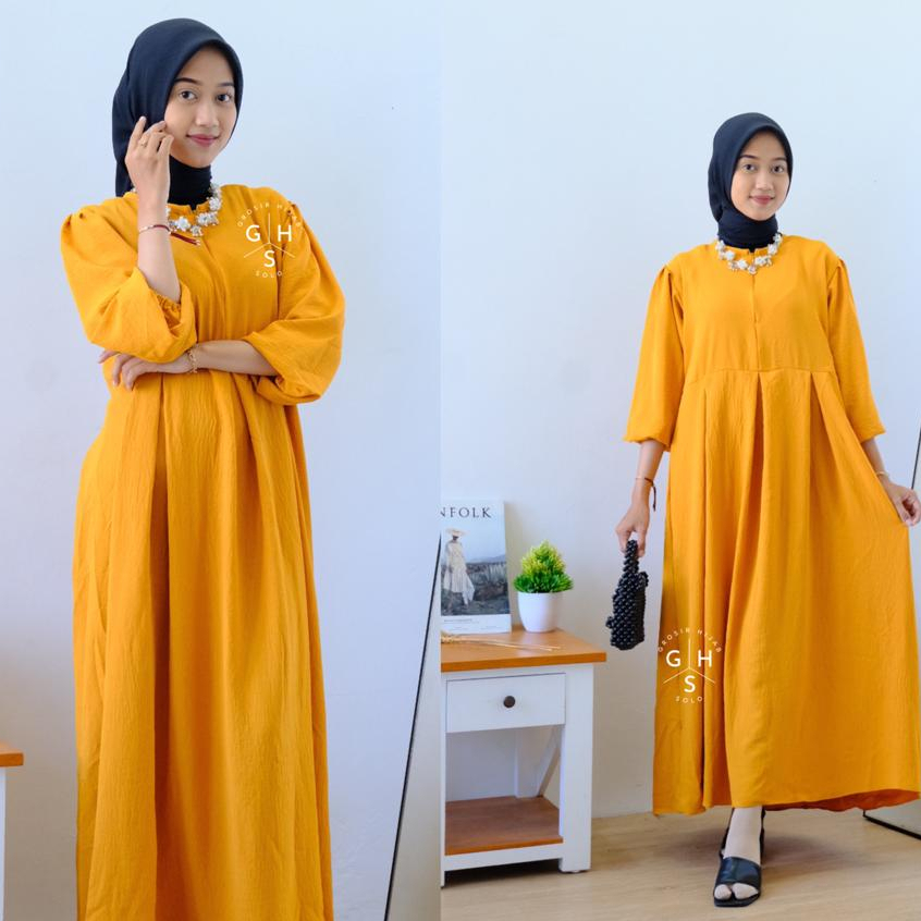 (KJI) GAMIS LONG MIDI MYSHA DAILY DRESS WANITA CRINCLE AIRFLOW