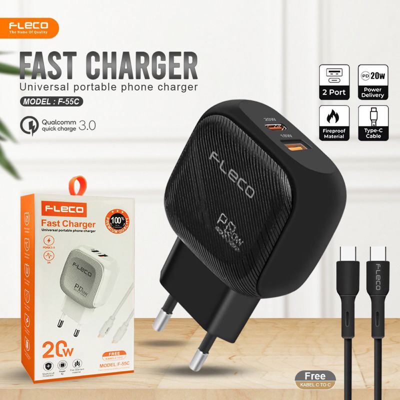 Fast Charger Fleco F55c Plus Kabel C To C Universal Portable Charger BY SMOLL