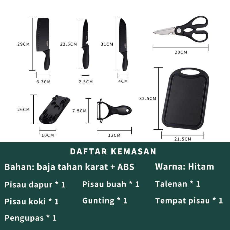 Letyeah &amp; Kaizenliving Pisau talenan dapur set isi 7pcs / pisau set stainless