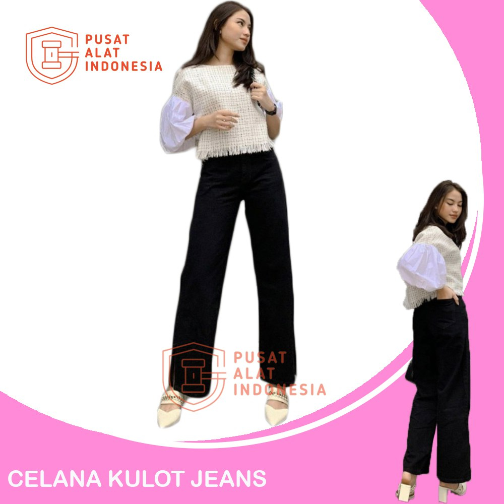 Celana Jeans Wanita Kulot Highwaist Belahan Bawah Cp06pa