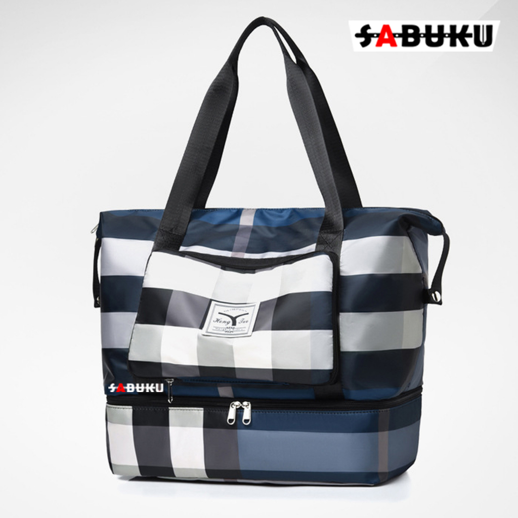 [S&amp;K] Travel Bag Waterproof Motif Kombinasi Kotak Duffel Bag Tas Travel Portable Gym - SK1009