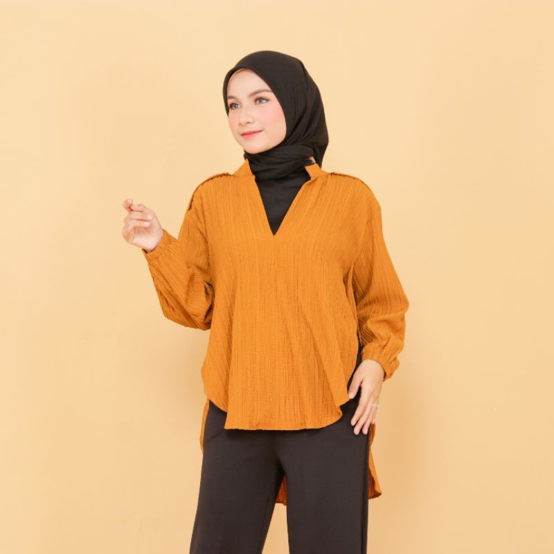 Outer Wanita Lady Crush Garis Blouse Belah Samping Ot01pa