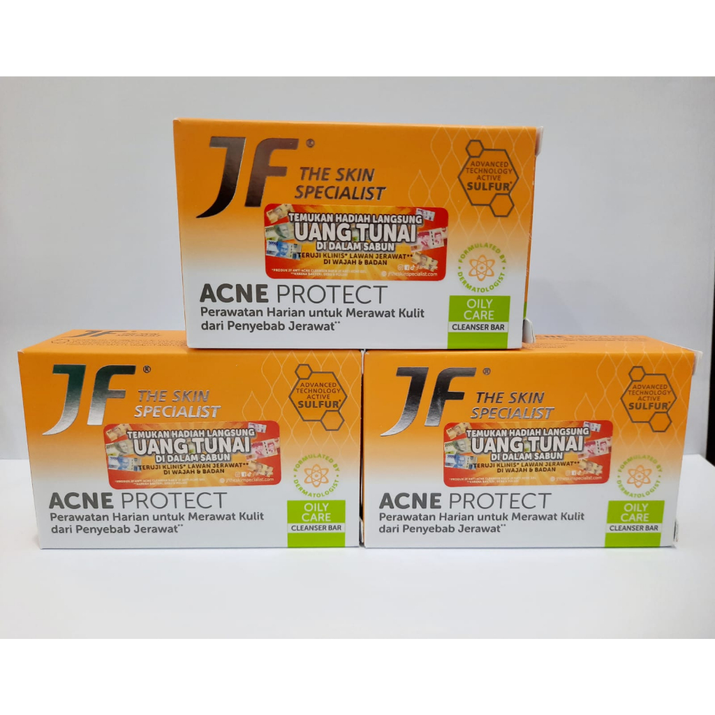 PAKET Sabun JF Sulfur Acne Protect Oily Care Cleanser Bar 90gr isi 3 pcs