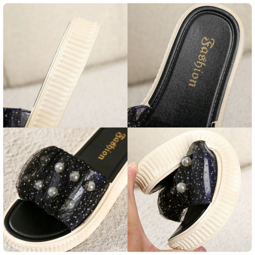 GROSIRTAS TG1756 Sandal Selop Wedges Wanita Import Korean Style Fashion Glitter Mutiara