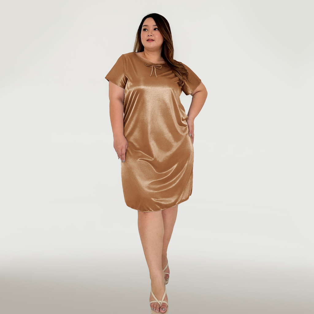 FOLVA Dress Wanita Daster polos lengan pendek satin big size