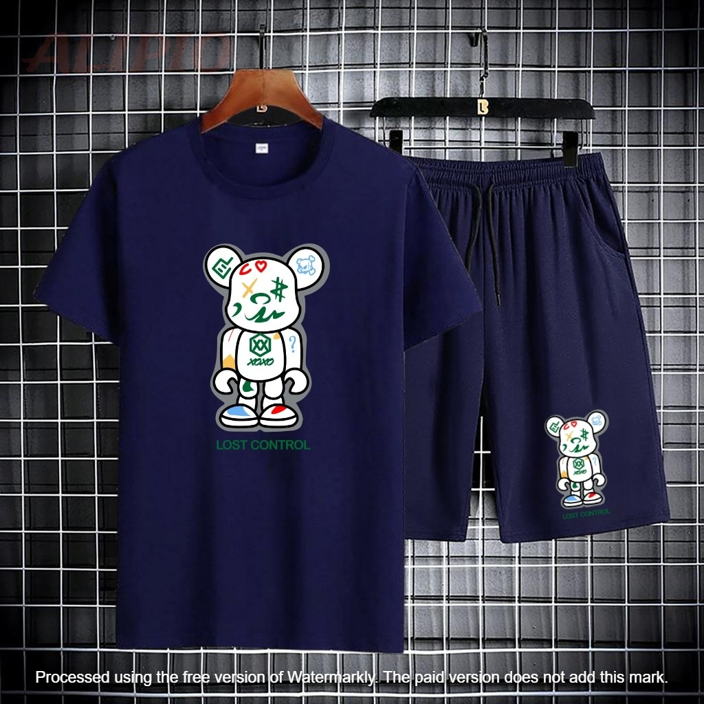 Setelan Kaos Distro dan Celana Pendek Cwok Robot Alipio / pakaian santai