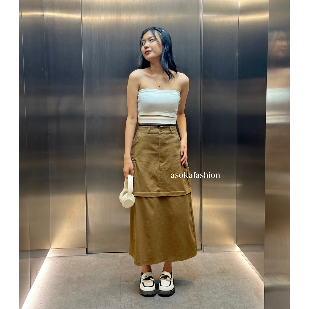 ASOKA Jacob Skirt 2187 - Rok Cargo Bawahan Wanita - Casual A-Line Skirt Chinos