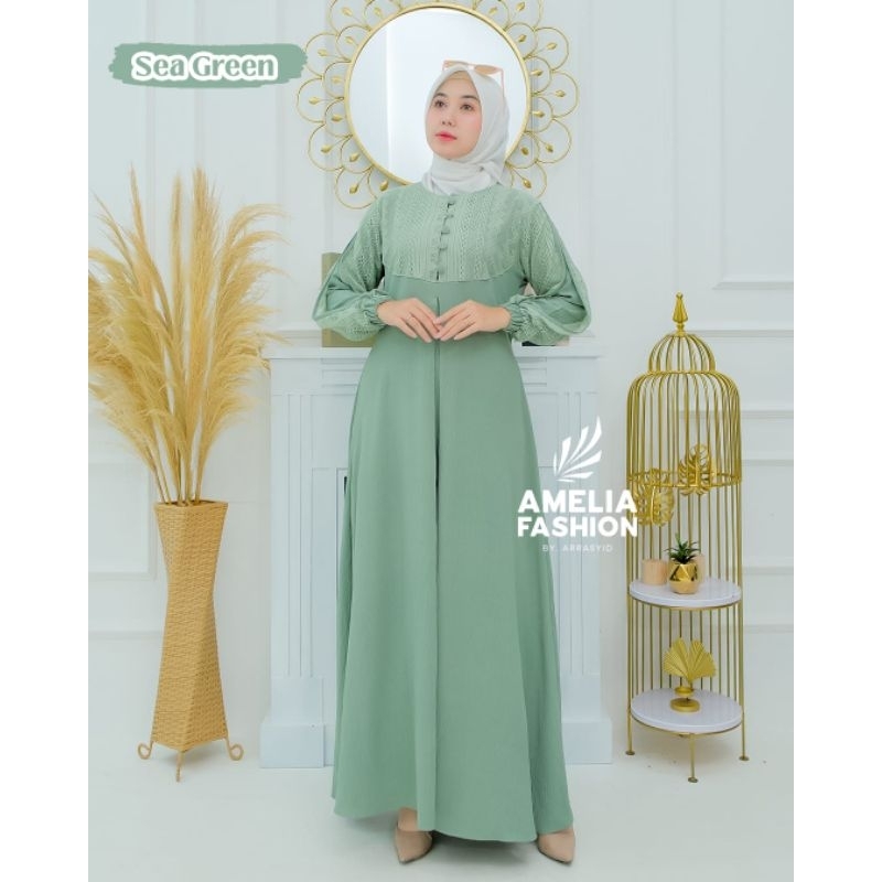 KANAYA DRESS ORI AMELIA FASHION DRESS CRINGKLE KOMBINASI BRUKAT MALIKA TERBARU