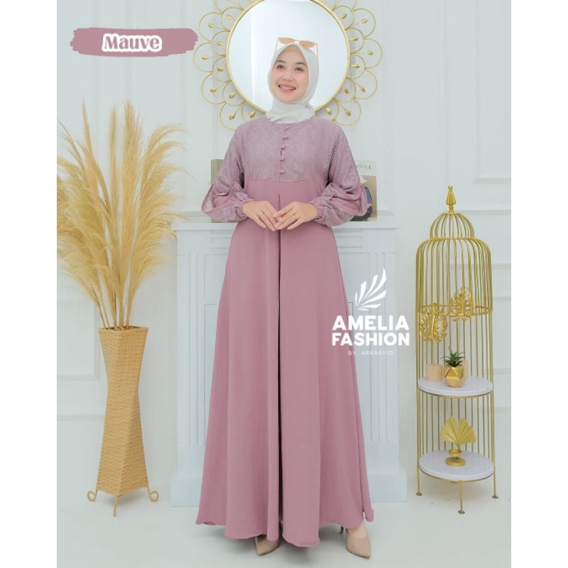 KANAYA DRESS ORI AMELIA FASHION DRESS CRINGKLE KOMBINASI BRUKAT MALIKA TERBARU