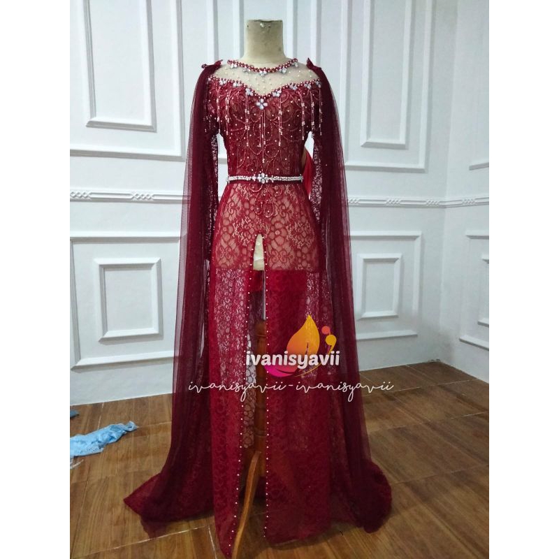 Kebaya Pengantin Cantik / Broklat Ekor Panjang + Slayer - Warna Lengkap