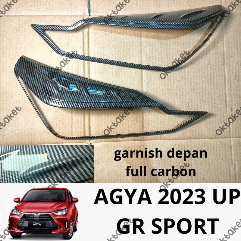 garnish lampu depan Agya 2023 2024 2025 Gr Sport Hitam Chrome Carbon