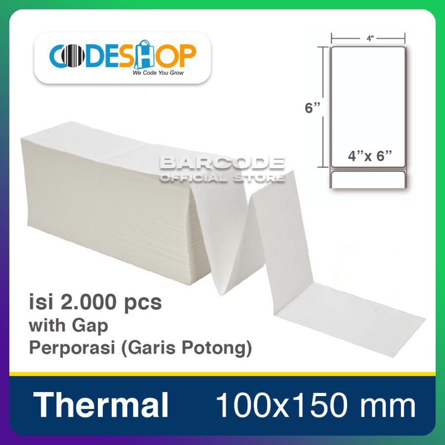 

Stiker Label 100x150 / 100 x 150 mm / 100x150mm Thermal 1 Pack Isi 2000 pcs 4x6 Inch Termal A6