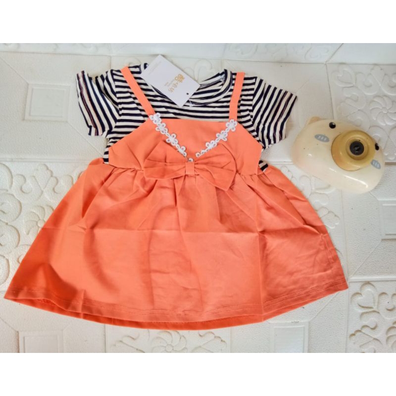 (0-4 Tahun) Dress Anak import overall pita salur kotak /Baju Bayi Perempuan 100% KATUN PREMIUM QUALITY IMPORT