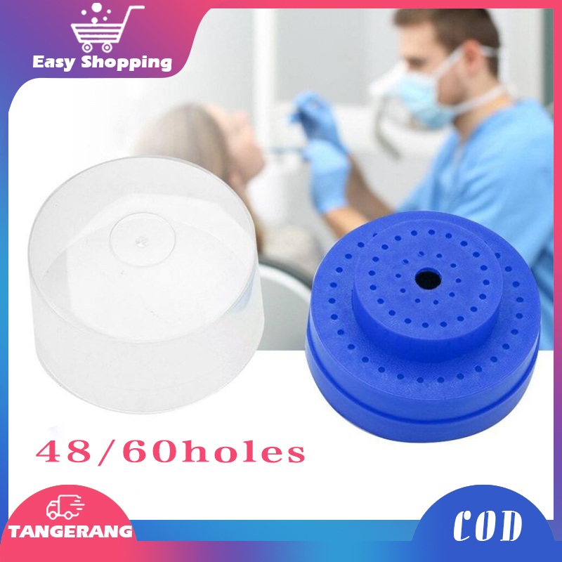 Dental Bur Holder 60 Lubang Kotak Bur Holder Tempat Penyimpanan Bur Dental Kotak Bulat Tempat Bur