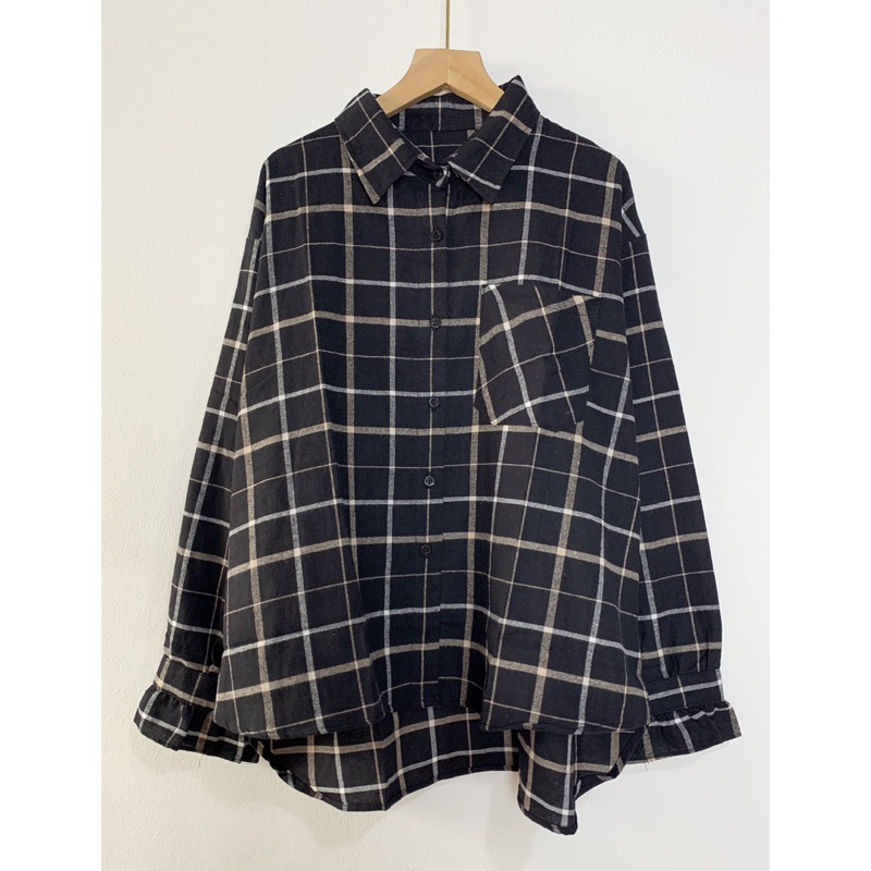 Hana Shirt Kemeja Flanel |Oversize Blouse Tartan Kotak Kotak Wanita